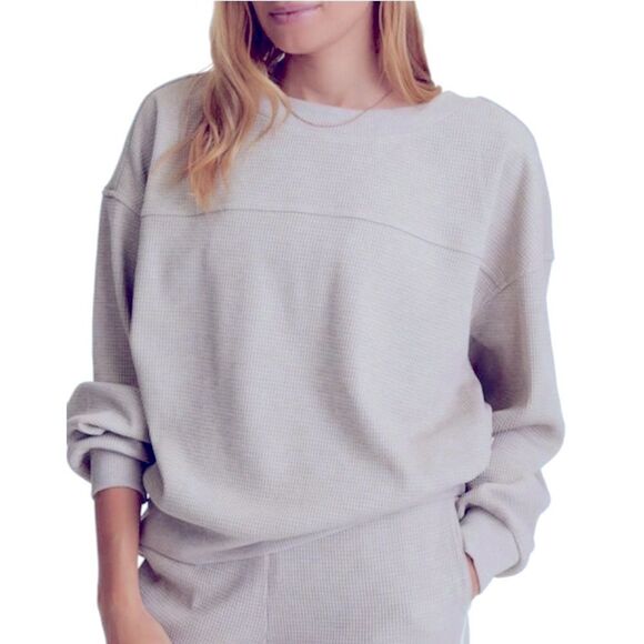 Varley Waffle Knit light grey pull over crew Sweat Shirt Size XL - Picture 1 of 10